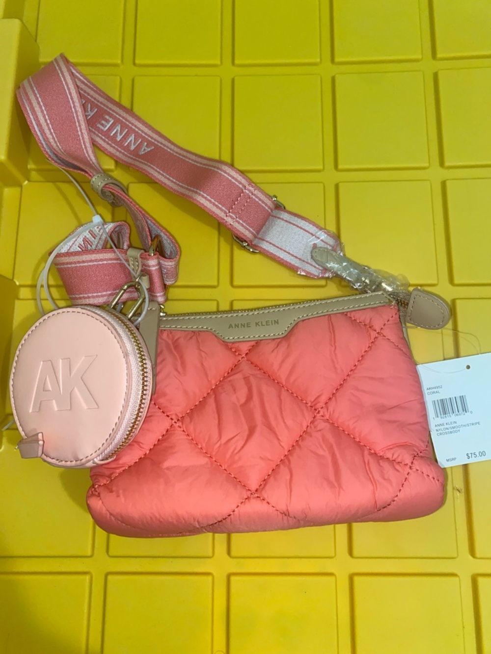 Anne Klein Quilted Coral Crossbody with Strap Coin Pouch